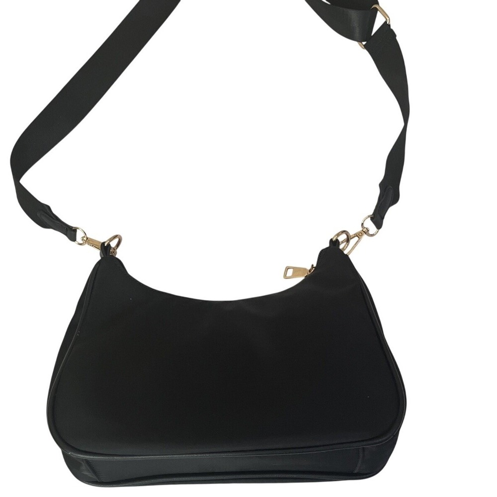 Small Black Crossbody Shoulder Purse Adjustable Detachable‎ Strap Gold Hardware